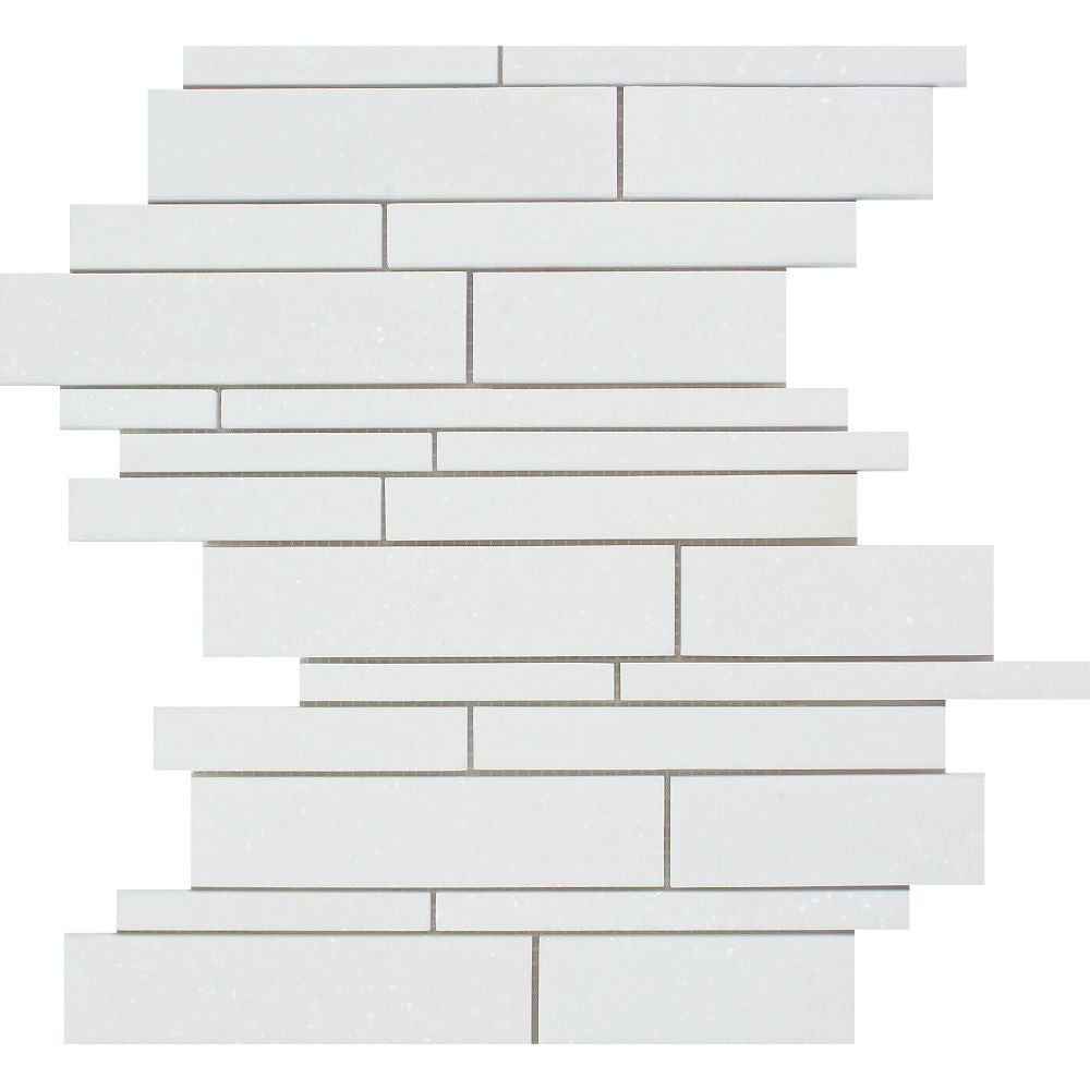 Thassos White Polished Marble Random Strip Mosaic Tile - Tilephile