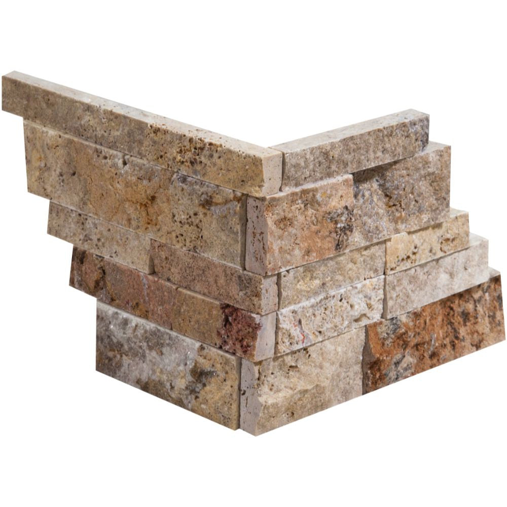 Valencia Split-faced Travertine Ledger Panel Corner - Tilephile