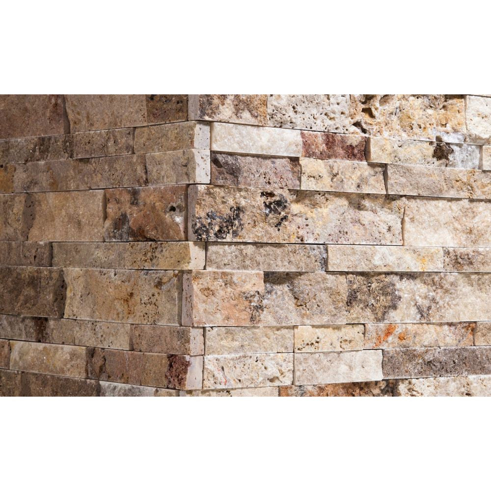 Valencia Split-faced Travertine Ledger Panel Corner - Tilephile